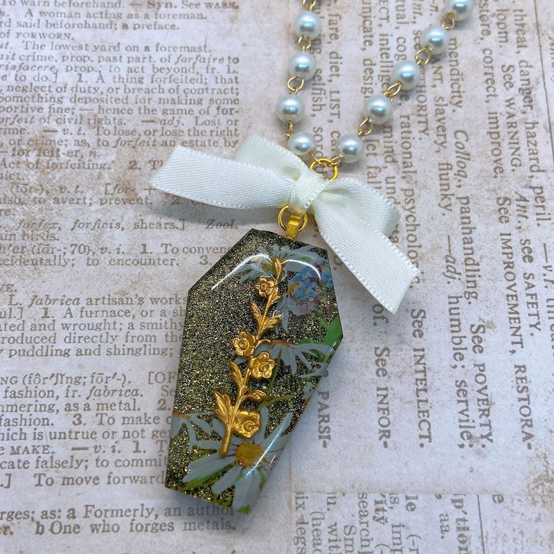 classic floral coffin necklace