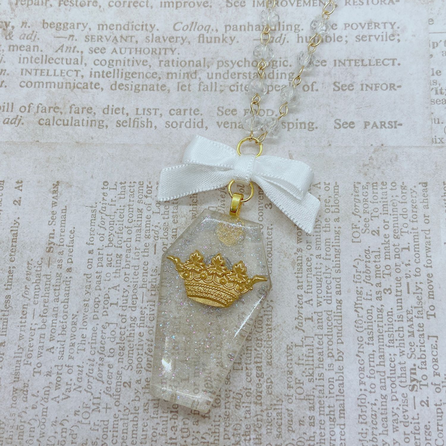 gold crown coffin necklace (white)