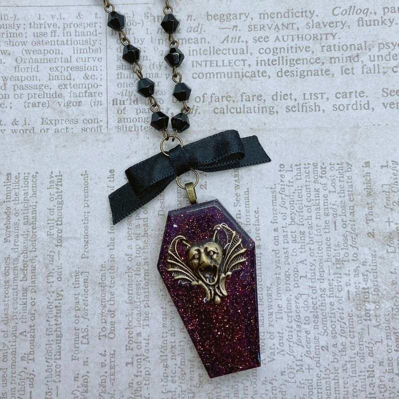 purple vampire coffin necklace