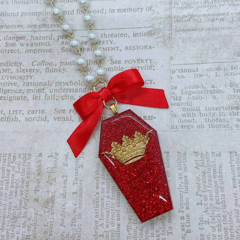 gold crown coffin necklace (red)