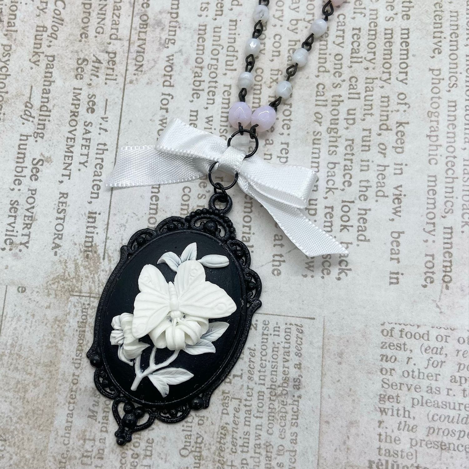 cameo necklace (butterfly and flowers)