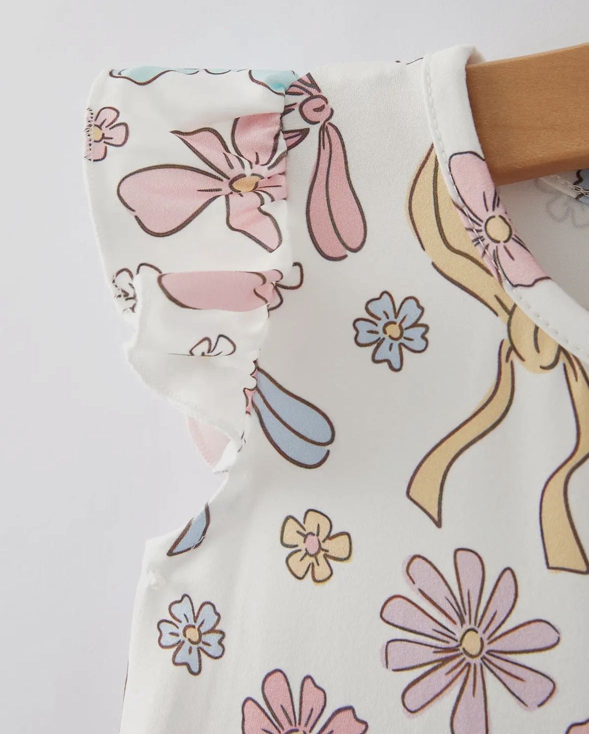 Bow Floral Print Flutter Sleeve Dress