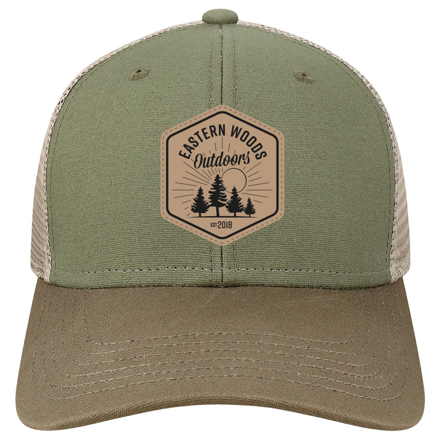 Eastern Woods Outdoors Hat, Color: Olive/Khaki Trucker