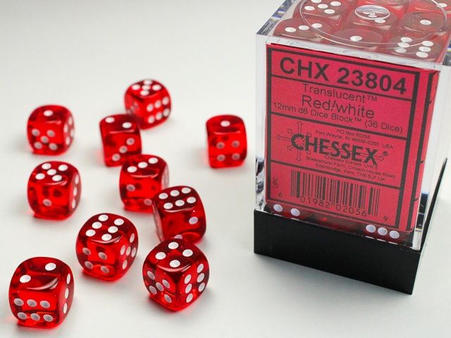 Chessex Translucent Red/White, 12MM, D6, 36CT