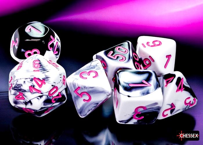 Chessex Gemini Black/White With Pink, Polyhedral, 7CT