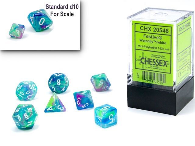 Chessex Festive Mini-hedral Waterlily/white 7-Die set
