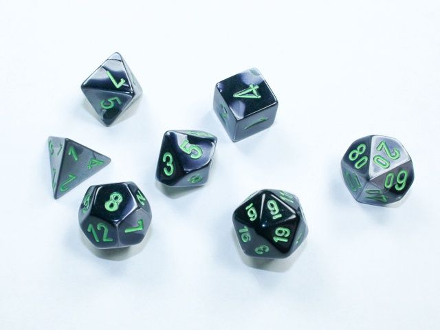Chessex Gemini Mini-hedral Black-Grey/green 7-Die Set