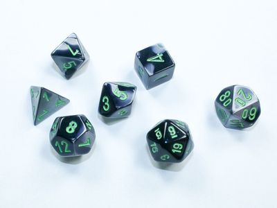 Chessex Gemini Mini-hedral Black-Grey/green 7-Die Set