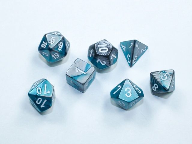Chessex Gemini Mini-hedral Steel-Teal/white 7-Die Set