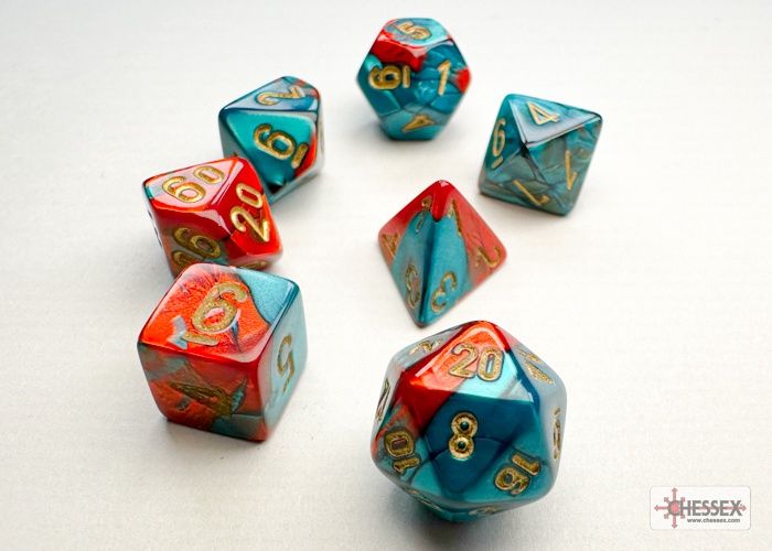 Chessex Gemini Mini-hedral Red-Teal/gold 7-Die Set