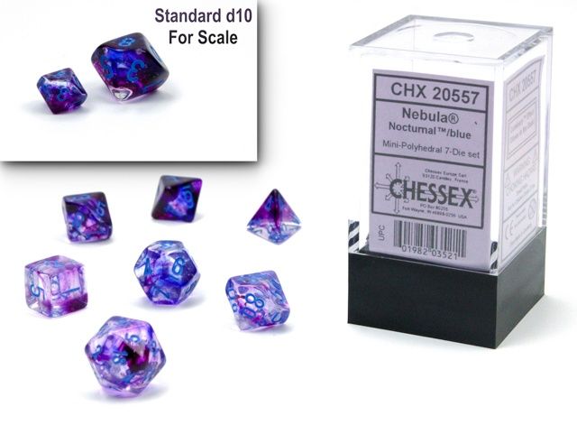 Chessex Nebula Mini-hedral Nocturnal/blue Luminary 7-Die Set
