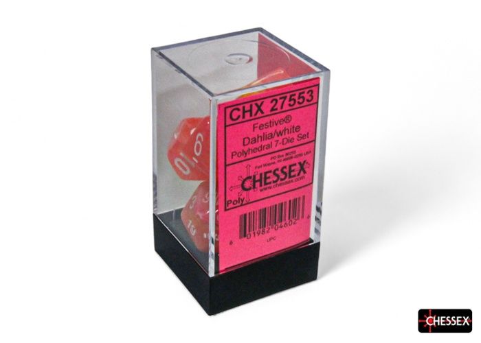 Chessex Festive Dahlia/white Luminary, Polyhedral, 7CT