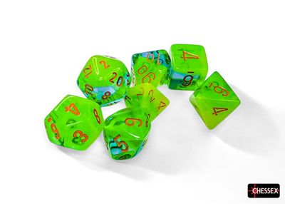 Chessex Gemini Plasma Green-Teal/orange Luminary, Polyhedral, 7CT
