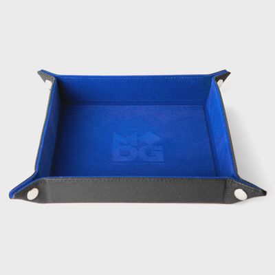 Velvet Folding Dice Tray with Leather Backing: 10in x 10in Blue