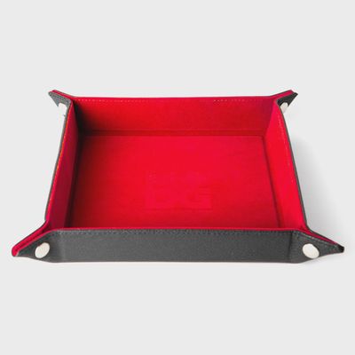 Velvet Folding Dice Tray with Leather Backing: 10in x10in Red