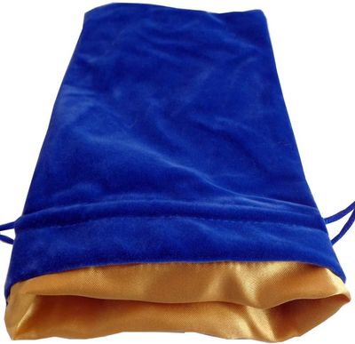 4in x 6in Blue Velvet Dice Bag with Gold Satin Lining