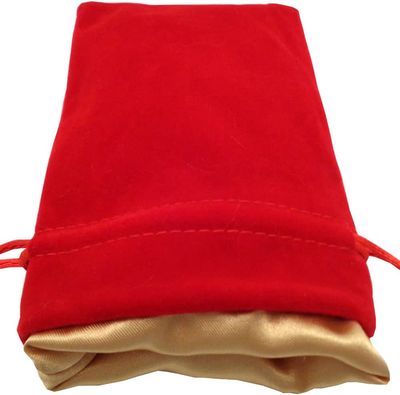4in x 6in Red Velvet Dice Bag with Gold Satin Lining