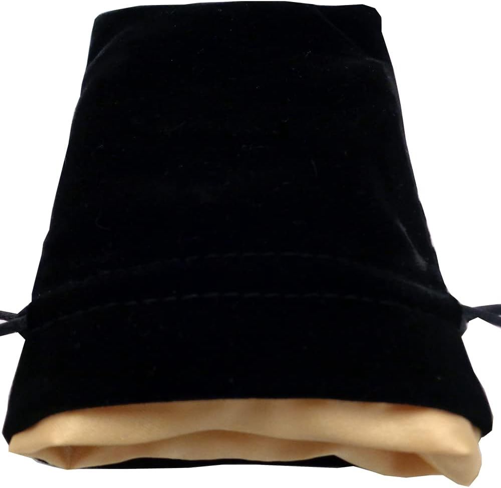 4in x 6in Black Velvet Dice Bag with Gold Satin Lining