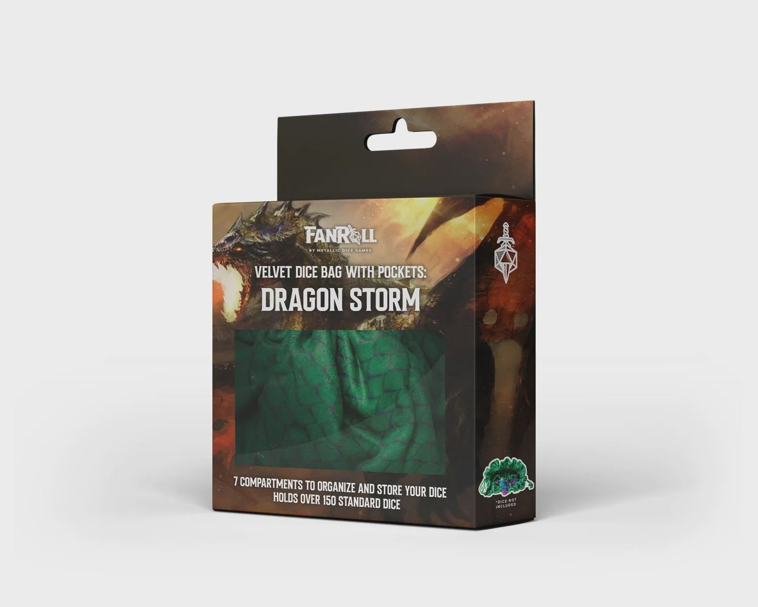 Dragon Storm Velvet Compartment Dice Bag: Green Dragon Scales