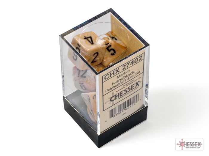 Chessex Marble Ivory/Black, Polyhedral, 7CT