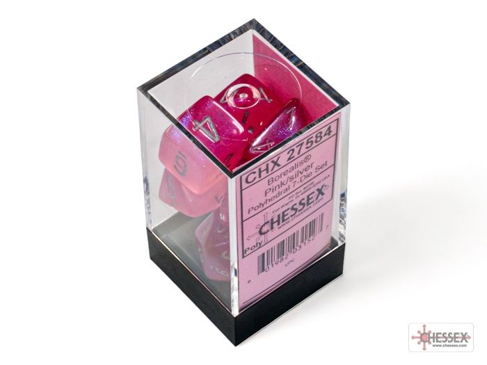 Chessex Borealis Pink/Silver Luminary, Polyhedral, 7CT