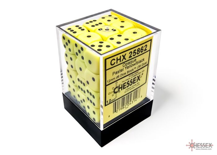 Chessex Pastel Yellow/Black, 12MM, D6, 36CT
