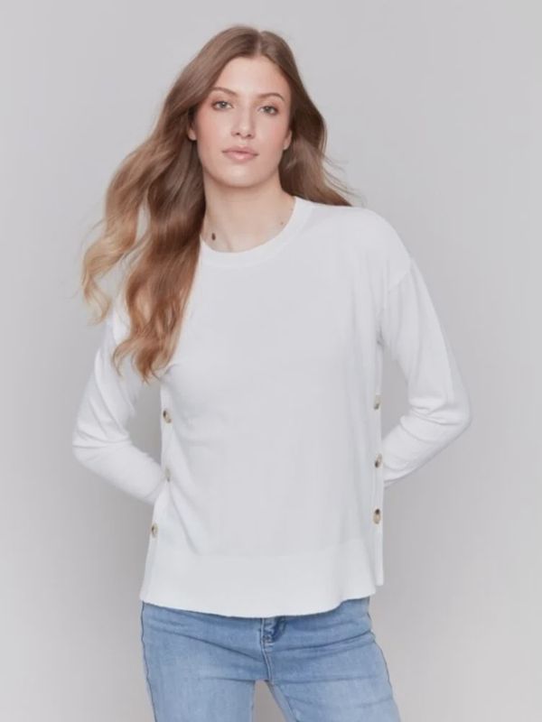 CB Crew-Neck Drop Shoulder Sweater w/ Side Button Detail