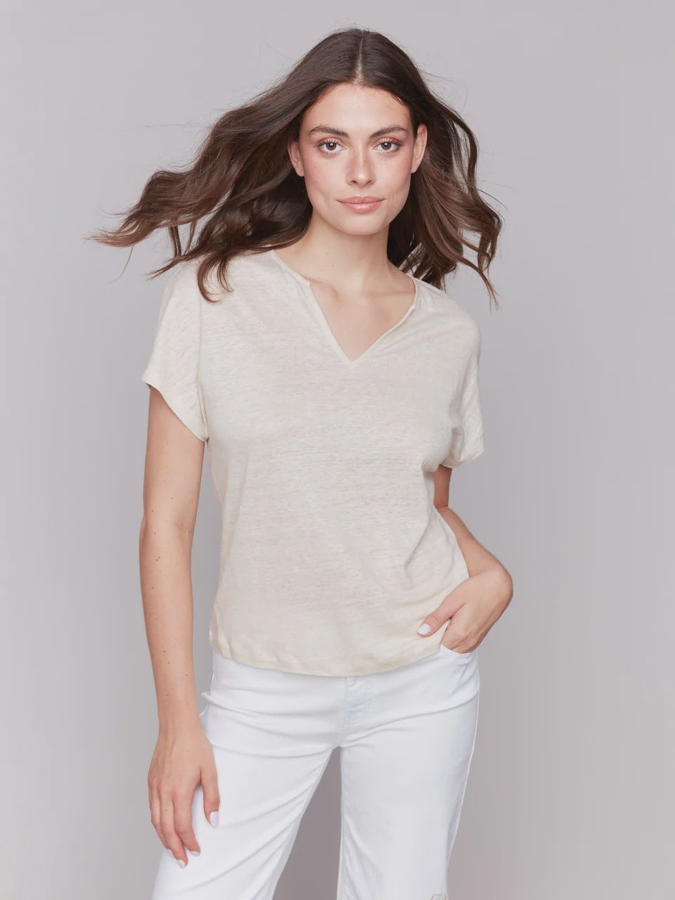CB Foil Print Linen Blend Dolman Top