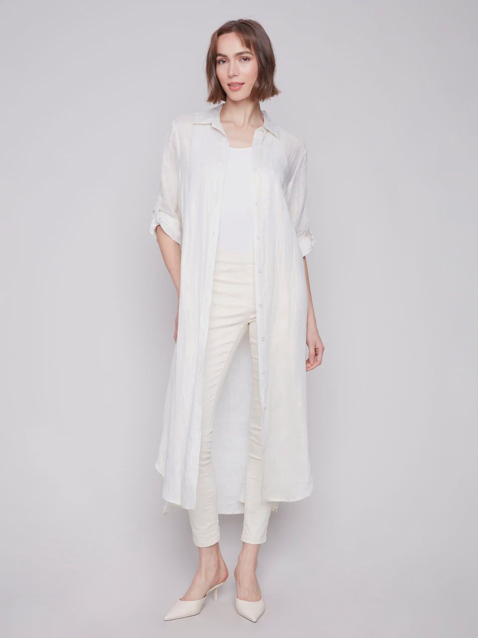 CB Foil Print Linen Blend Tunic Dress