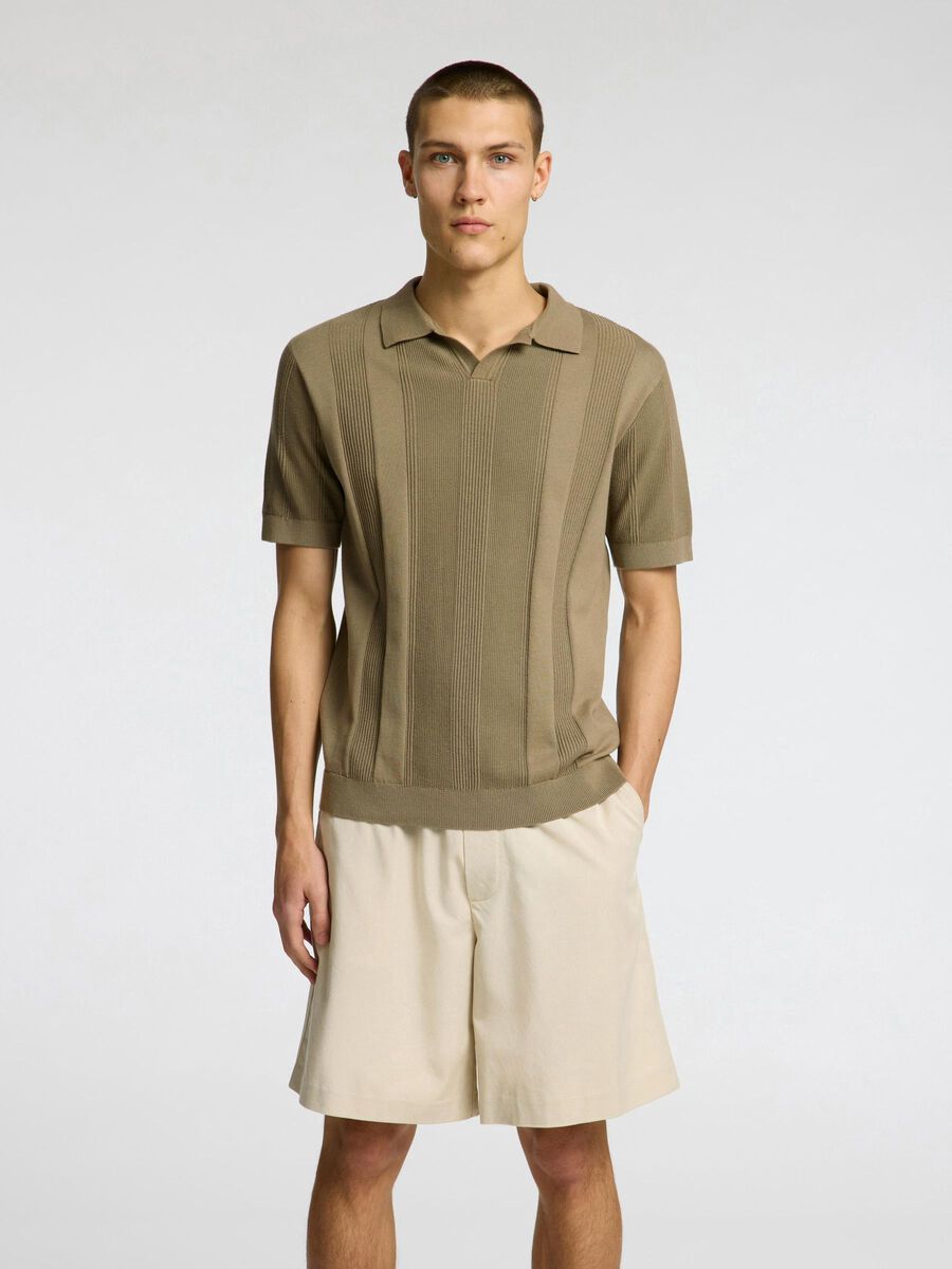 Selected Knit Open Polo G Olive