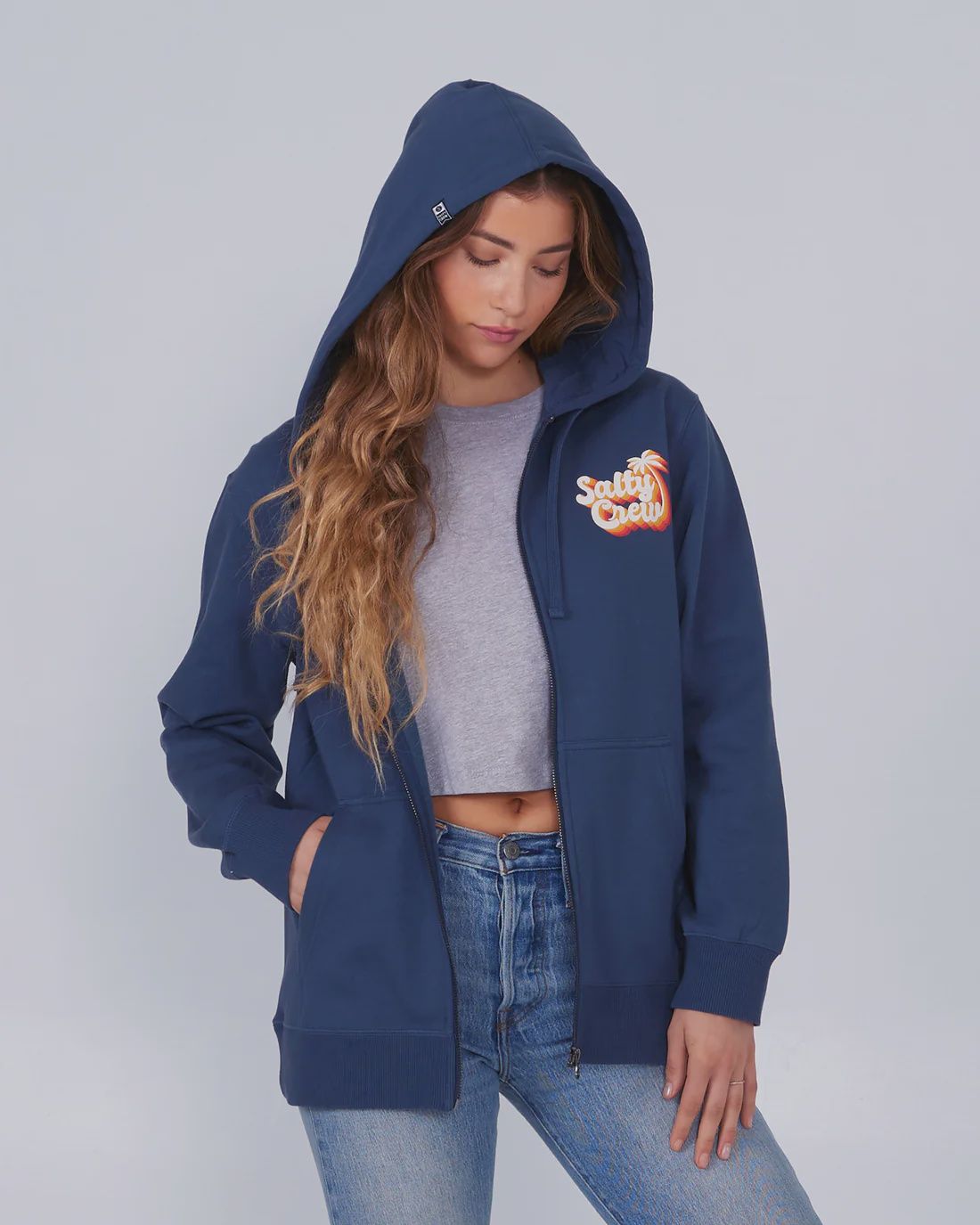 SALTY SEVENTIES ZIP HOODY, Color: DMN, Size: XS