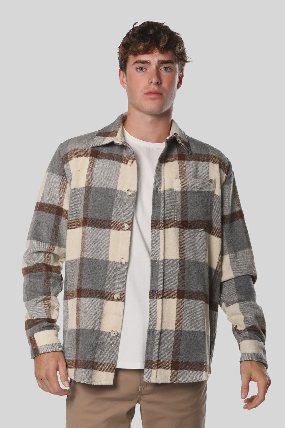Team LTD Plaid Overshirt, Color: BRN, Size: LG