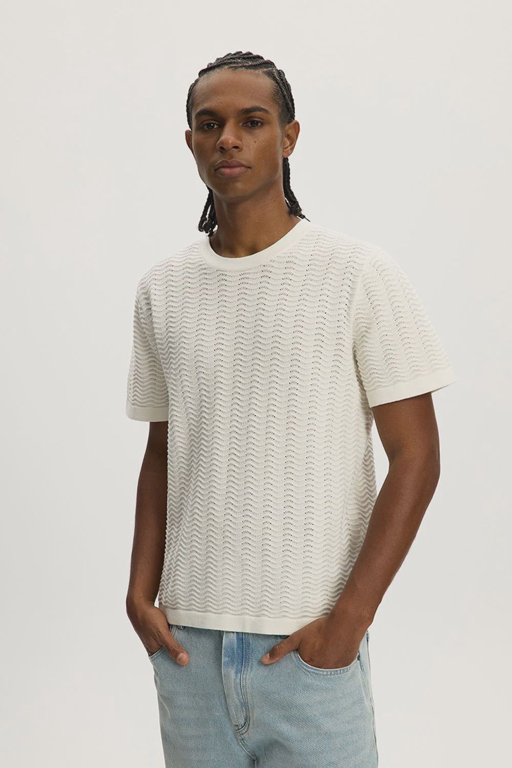 Kuwalla Wave Knit Tee, Color: F.Wht, Size: Small