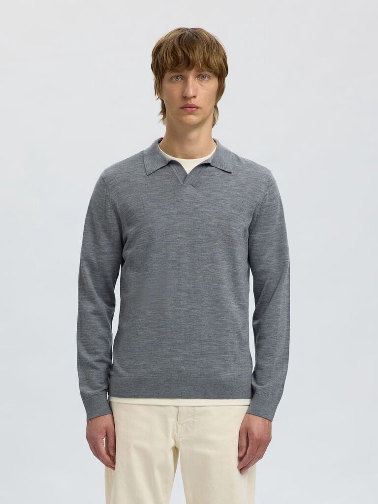 Selected knitted Polo Merion Wool 16098327