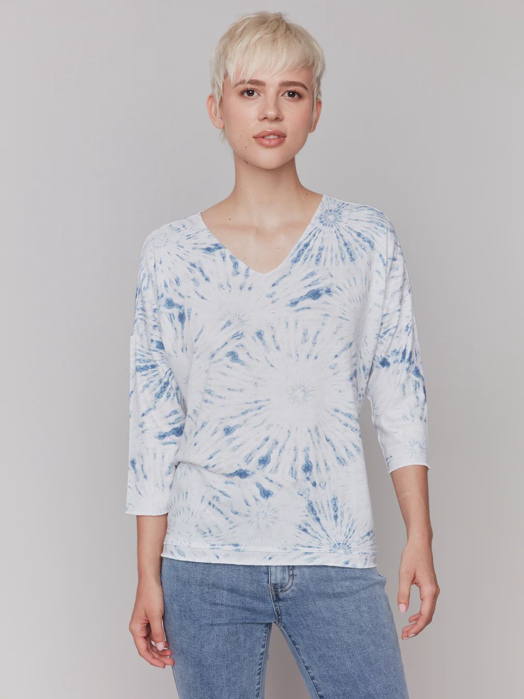 CB Printed L/S V-neck top C1264BPK