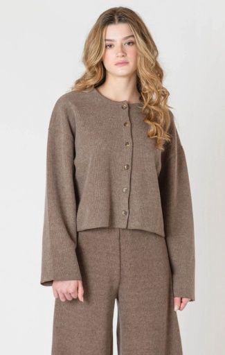 Room34 Ribbed Cardigan 2624041 DG, Colour: MOCHA HEATHER, Size: XS