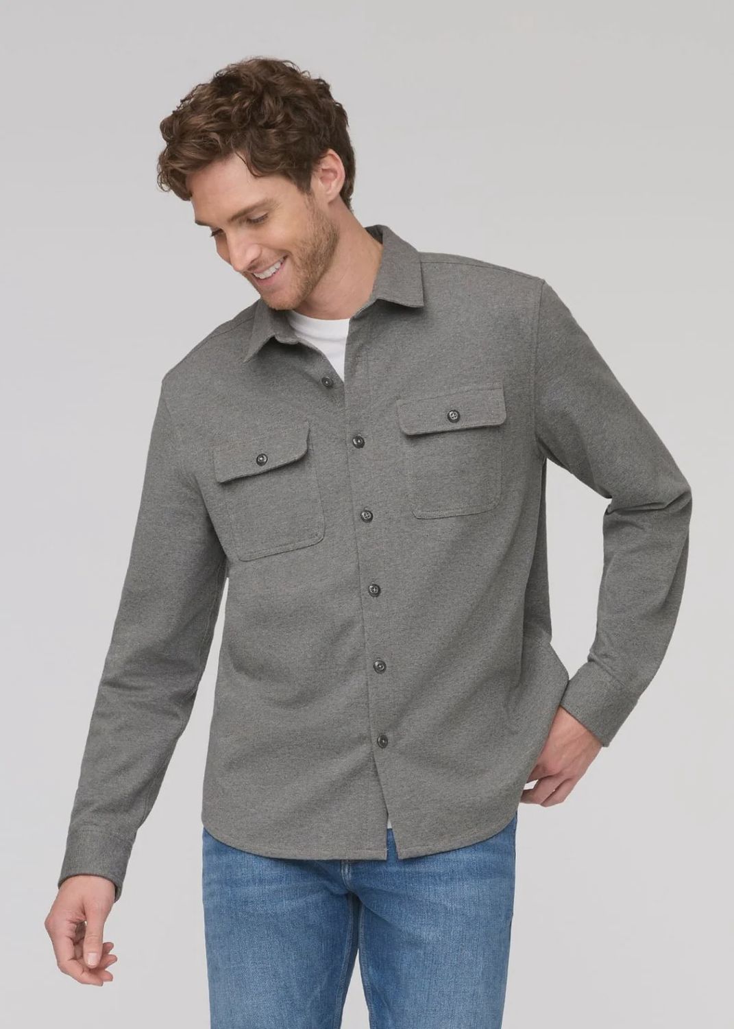 DUER Performance Flannel Button Down MCJR1800, Color: Heather Grey, Size: MED