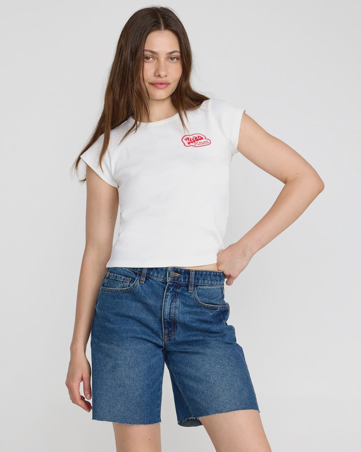 RVCA Ribbed Slim Tee 23B321600, Color: Vintage White, Size: SM