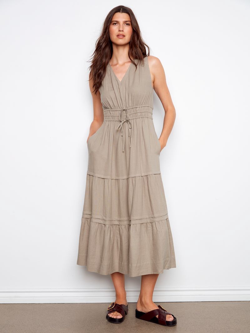 CB V-Neck Linen Dress C3221