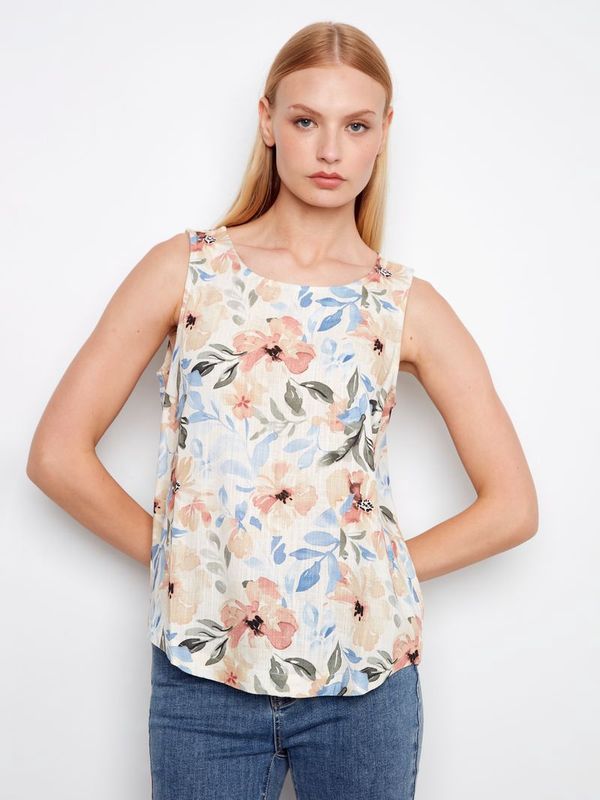 CB Linen Tank Blouse W/ Rounded Hem C4588R