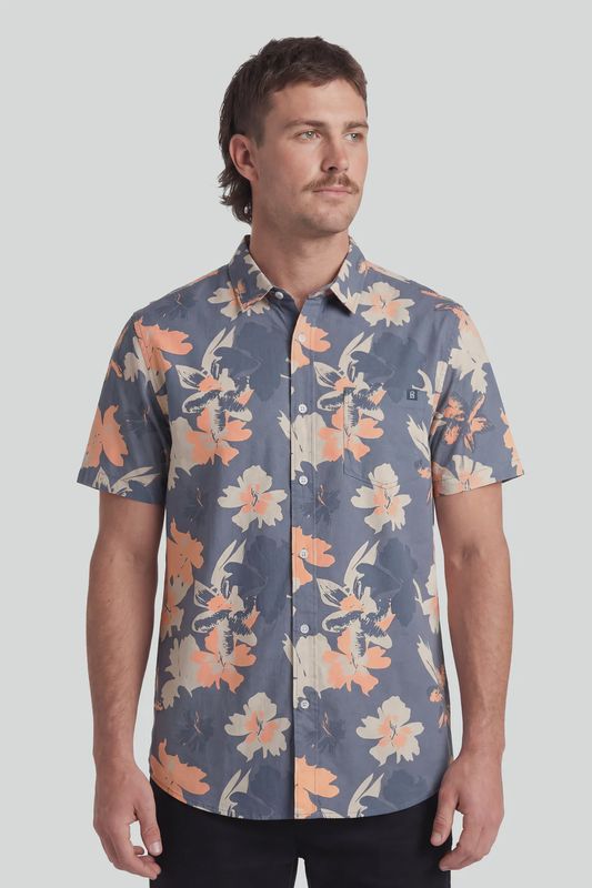 TeamLTD Blue Hibiscus Button Up S265004B