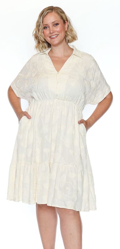 Papa Collared Dress with Embroidered Design T6154