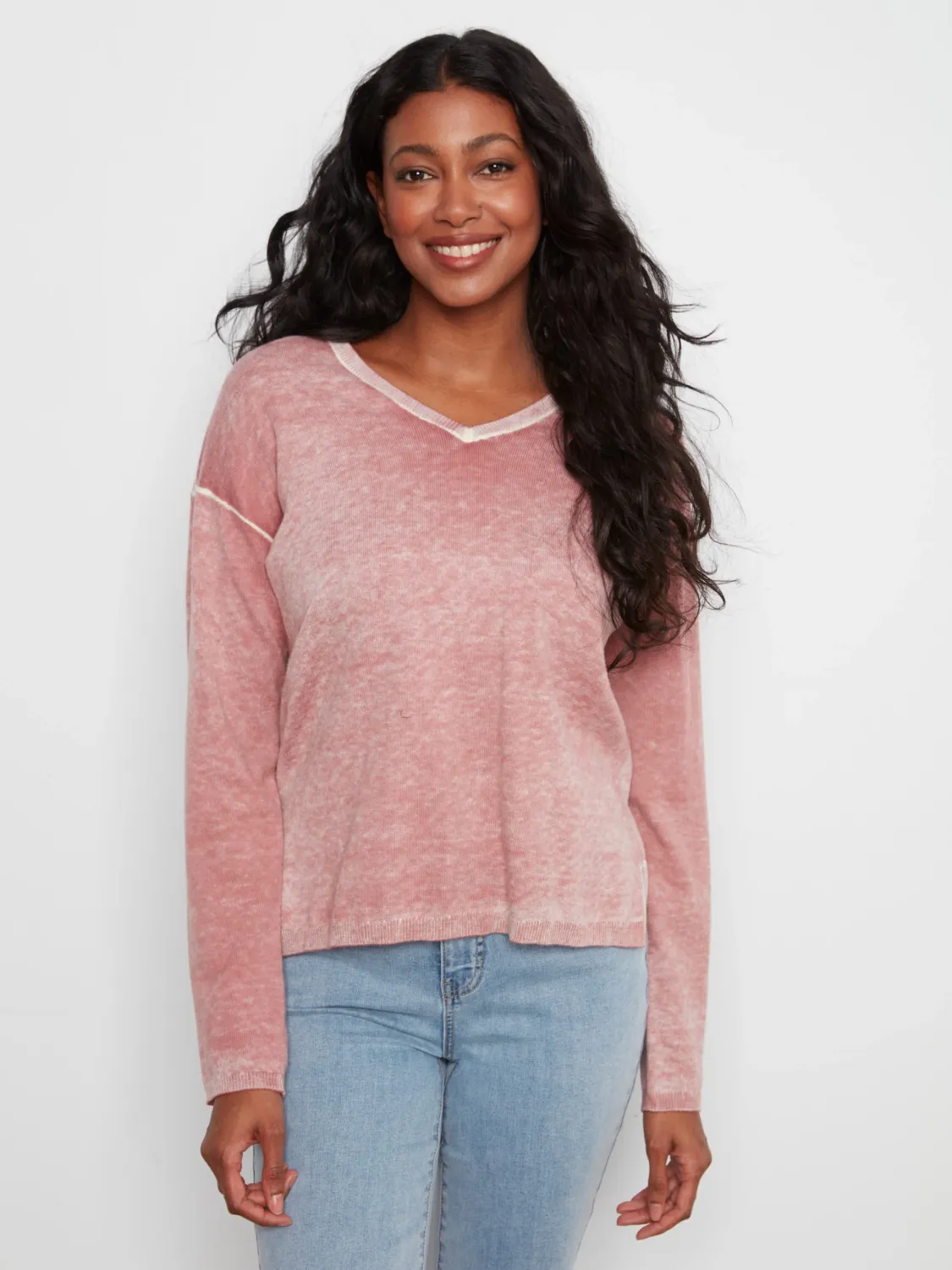 CB Drop Shoulder V-Neck Sweater C2907R