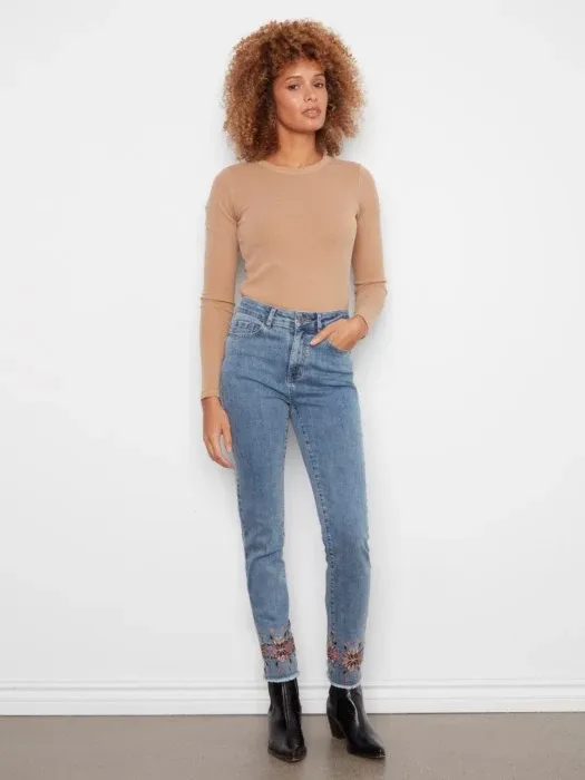 CB Stretch Slim Leg Denim W/ Embroidered Hem C5573RR