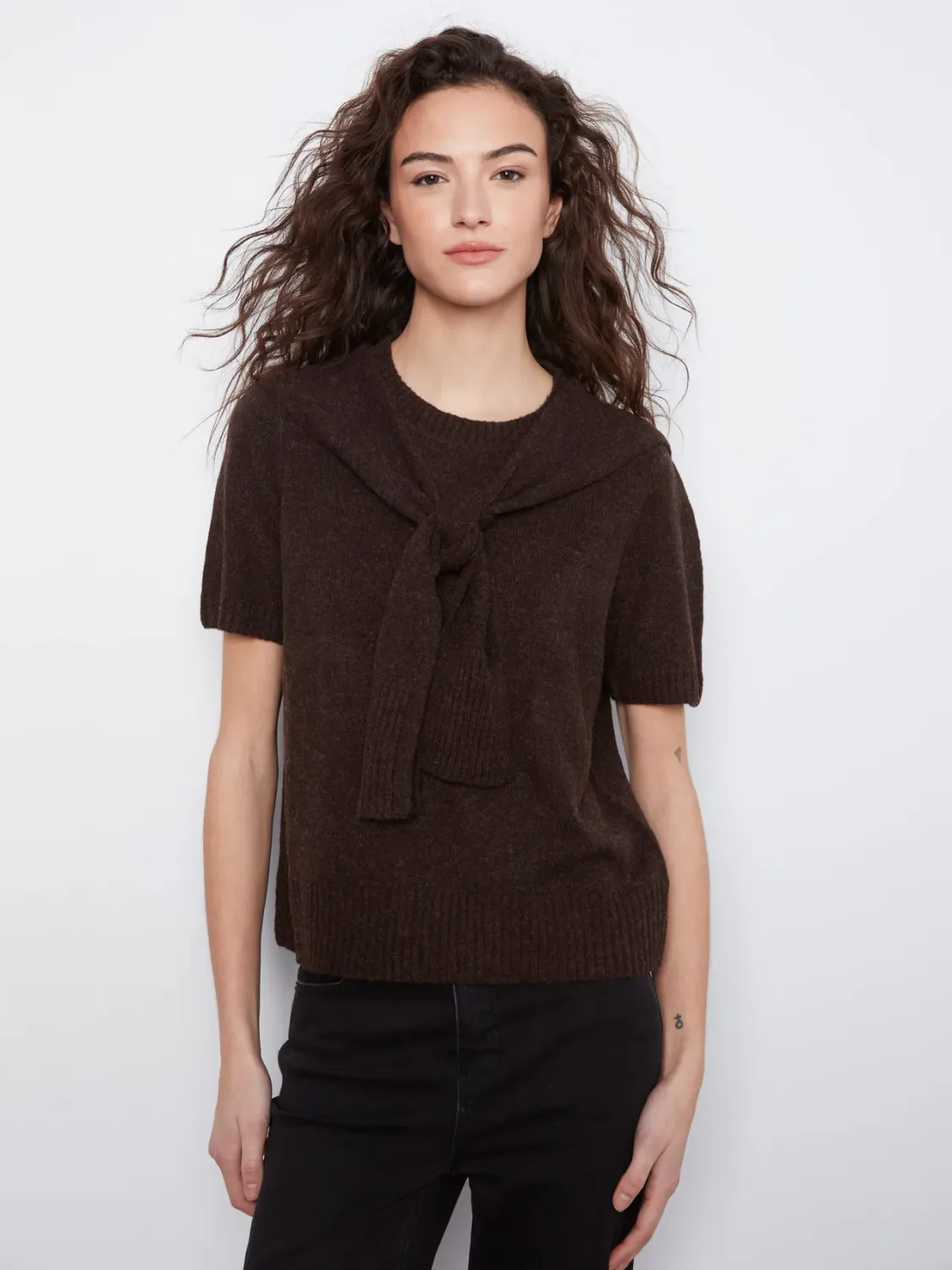 CB Short Sleeve Crew Neck Sweater W/ Combined Sleeves C2069