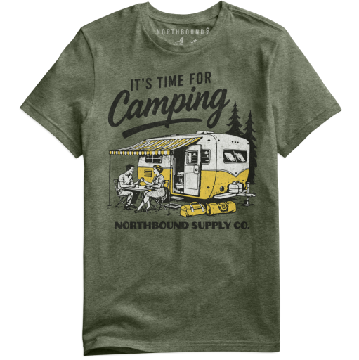 Northbound IT'S TIME FOR CAMPING T-SHIRT, Colour: Military Green, Size: L