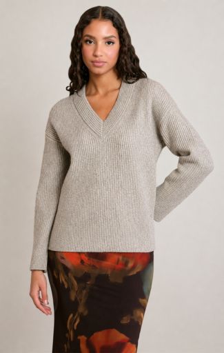 Dex V-Neck Sweater 2827034 D, Colour: OATMEAL GREY HEATHER, Size: XS