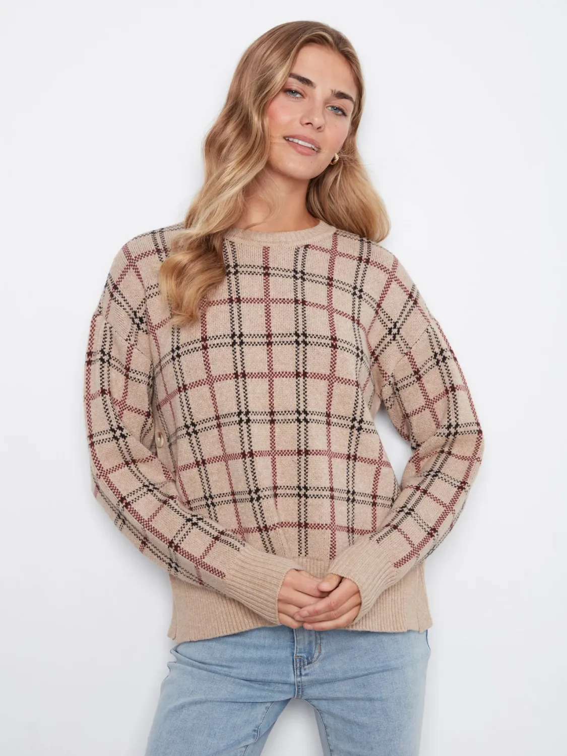 CB Drop Shoulder Sweater W/Button Detail C2668J