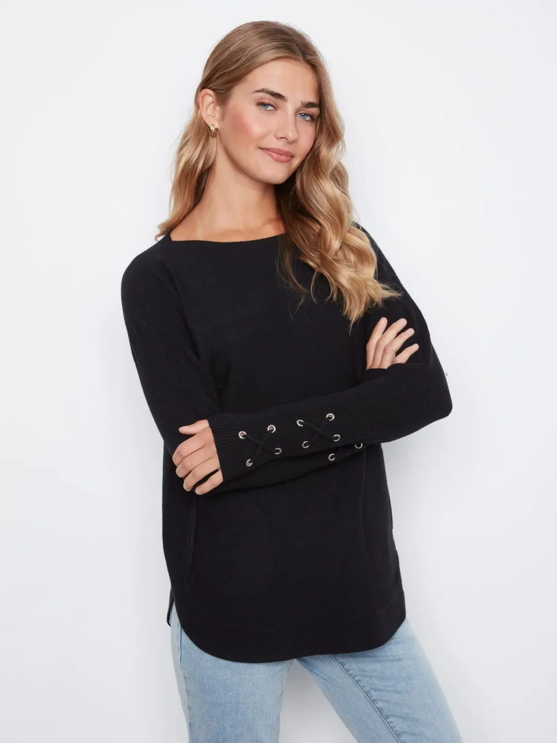 CB Knit Sweater W/Lace-Up Cuffs C2380YR
