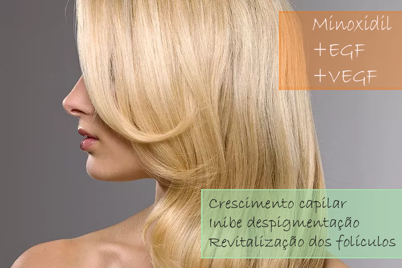 Minoxidil 5%; EGF 1%; VEGF 1% - Solução